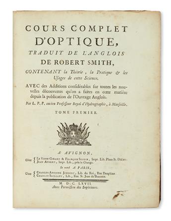 SCIENCE  SMITH, ROBERT. Cours Complet dOptique.  2 vols.  1767